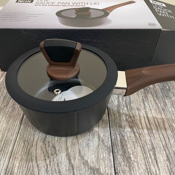 NEW NOX 1.5 Qt Sauce Pan with Lid Non Stick Coating Wooden Handle FDA Approved - Picture 5 of 10